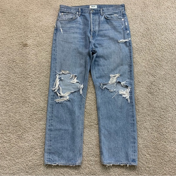 Women's AGOLDE Indigo Blue 90's JEAN High Rise DISTRESSED Straight Leg JEANS31
